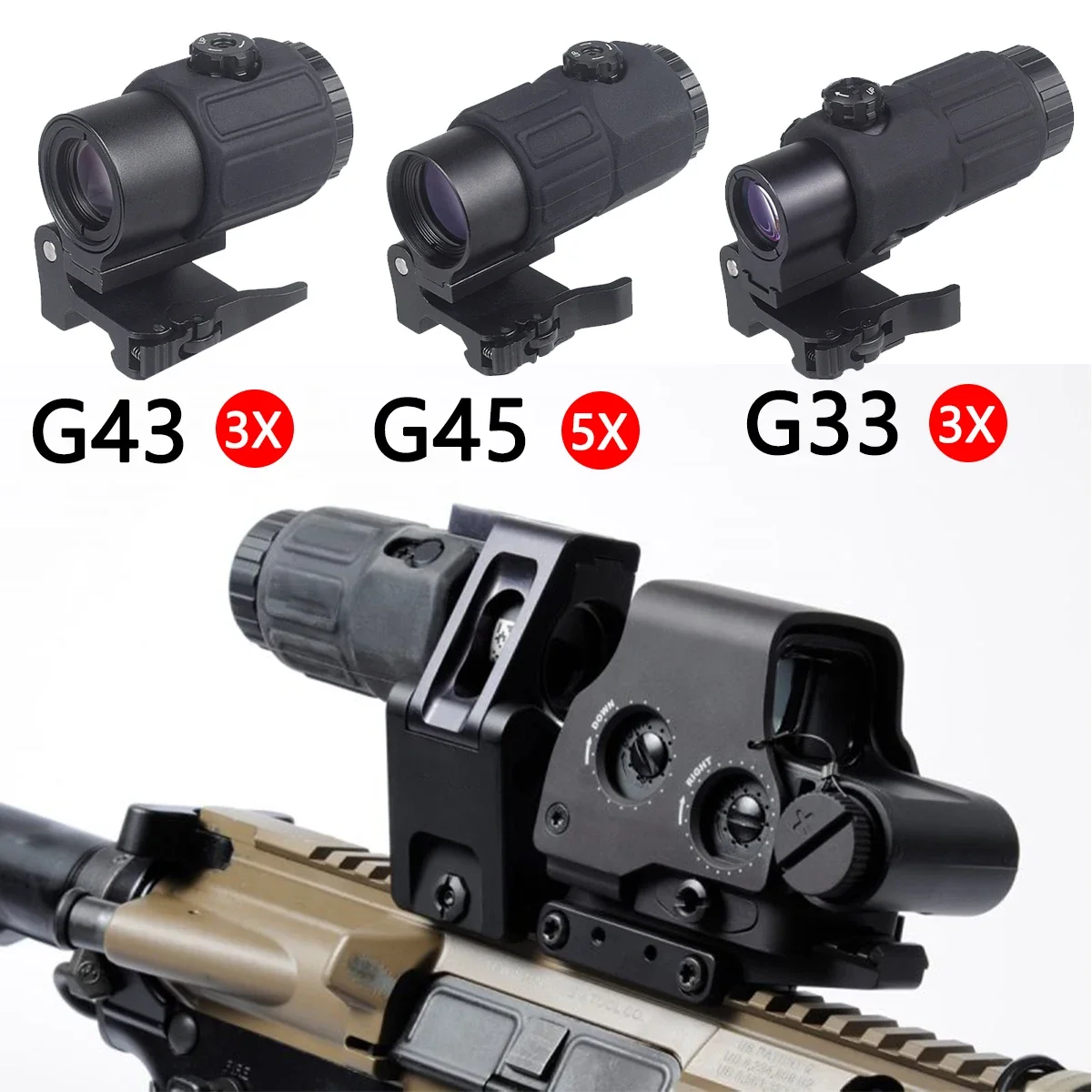 Lupa táctica 558 G43, mira holográfica con tapa lateral plegable, lupas G45 5X para mira telescópica réflex de caza 558 551 553 - imagen 3