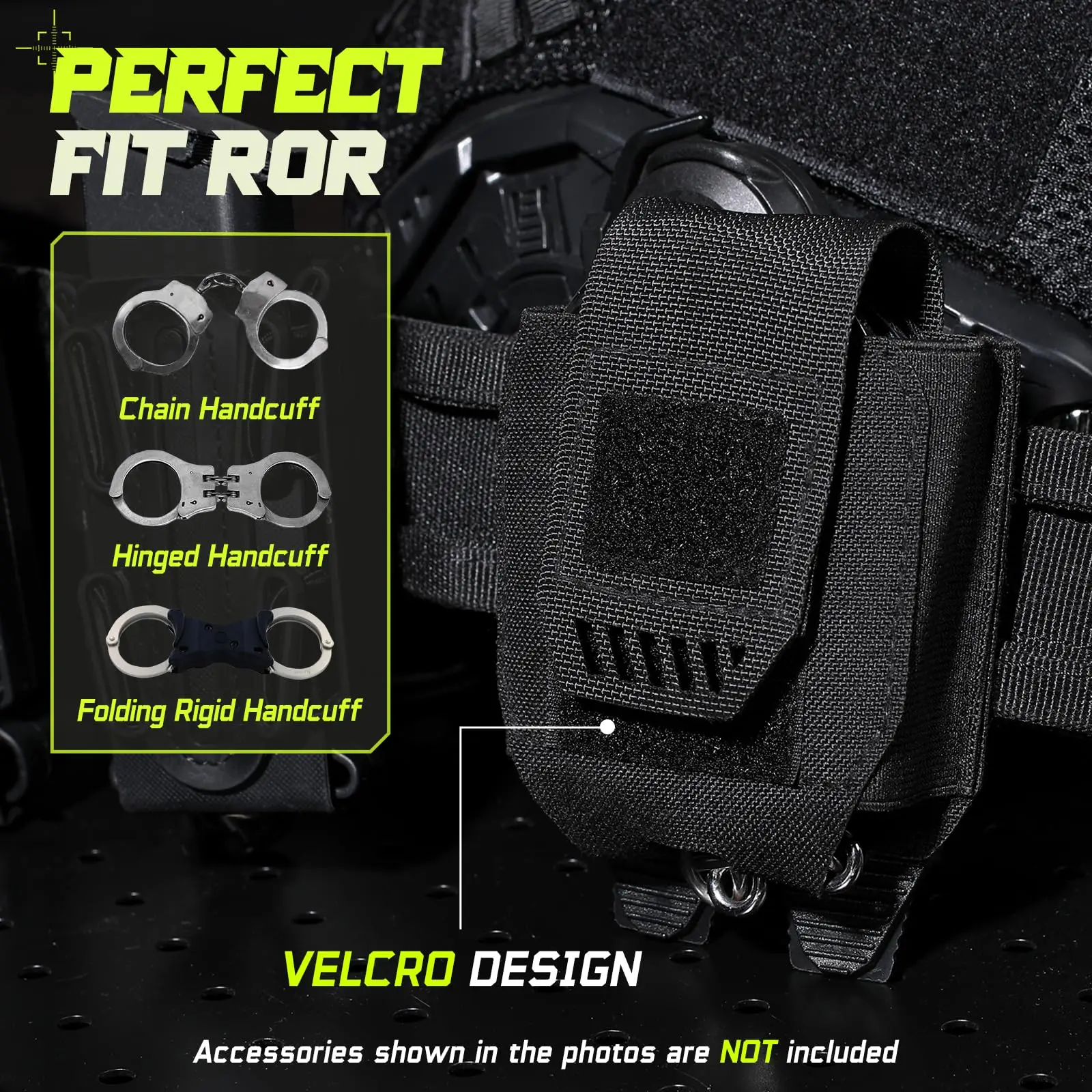 Soporte para esposas para equipo de aplicación de la ley, bolsa para esposas Molle para cinturón de servicio, chaleco de policía, estuche para esposas apto para esposas con bisagras/plegables - imagen 4
