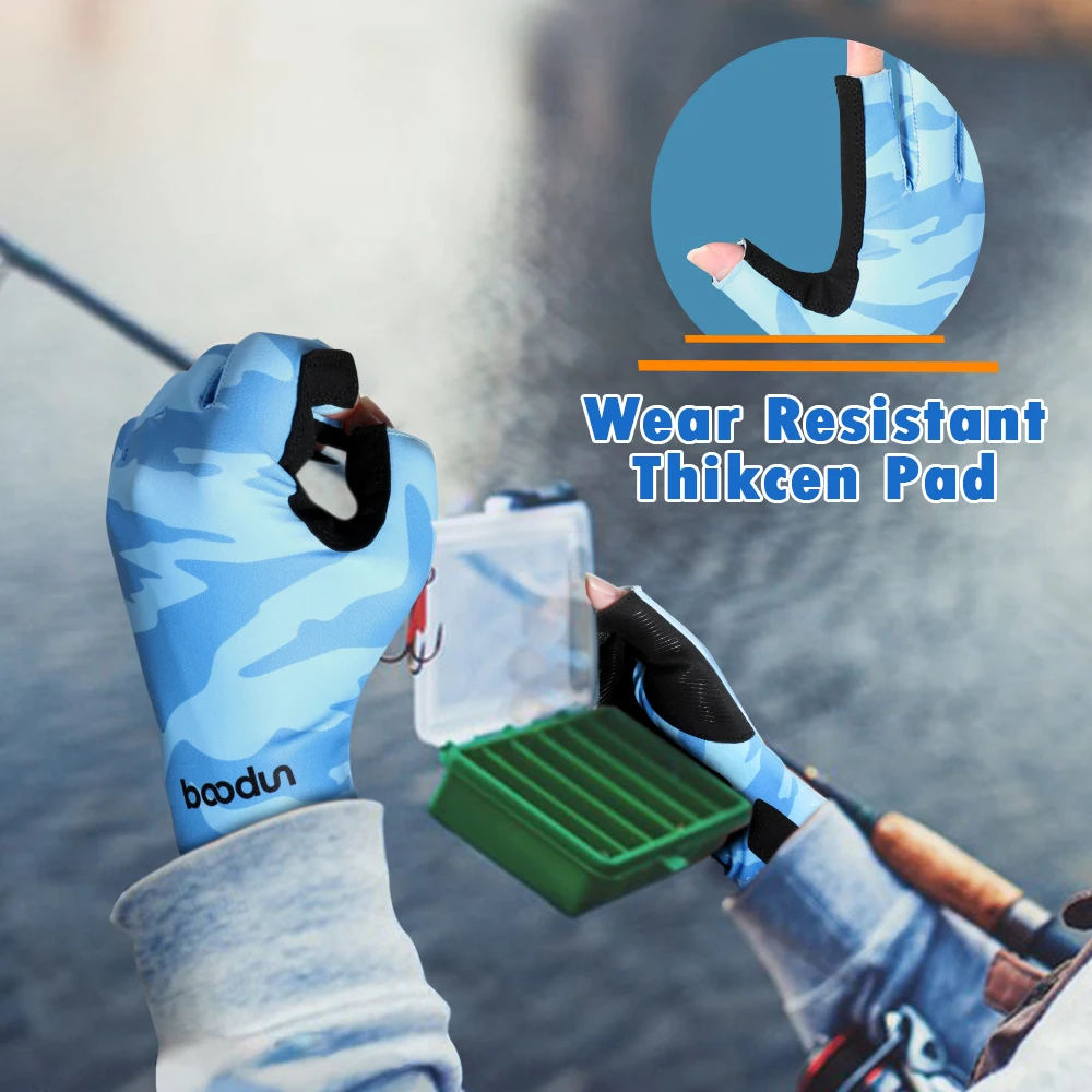 Guantes de pesca antideslizantes para hombre y mujer, protección solar UV, alta elasticidad, canoa, remo, deportes al aire libre, guante de medio dedo - imagen 4