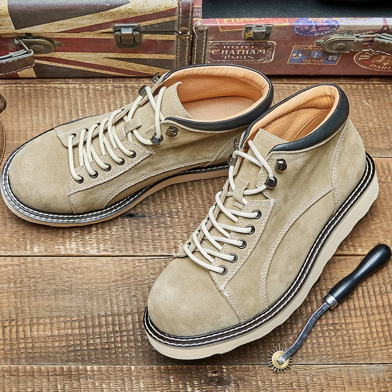 KOWM-zapatos de senderismo de piel de vaca para hombre, zapatillas impermeables para exteriores, botas de herramientas para motocicleta, zapatos tácticos, botas para caminar y cazar - imagen 4