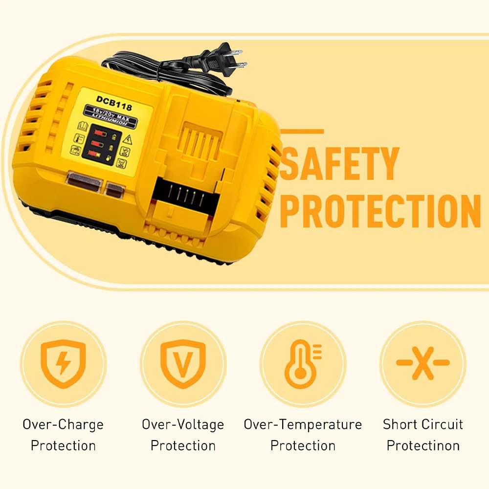 Cargador rápido de batería de litio, carga 4.5A para DeWalt 10,8 V 12V 14,4 V 20V Max 60V batería DCB101 DCB200 DCB140 DCB105 - imagen 5