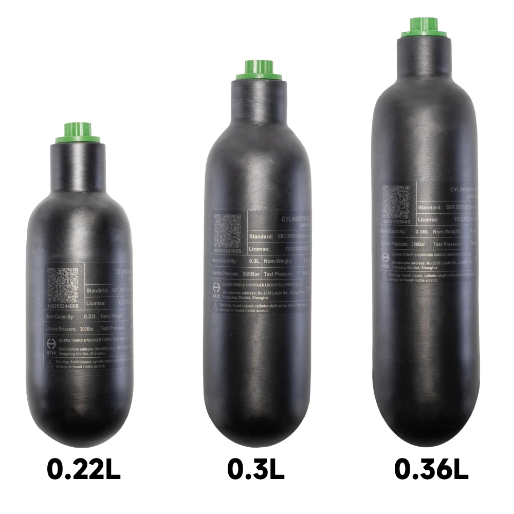 220cc/360cc/500cc 0.3L,0.42L,0.6LHPA tanque de gas de alta presión de fibra de carbono, cilindro de gas de respiración de buceo 4500Psi, 300Bar, M18 * 1,5 - imagen 2