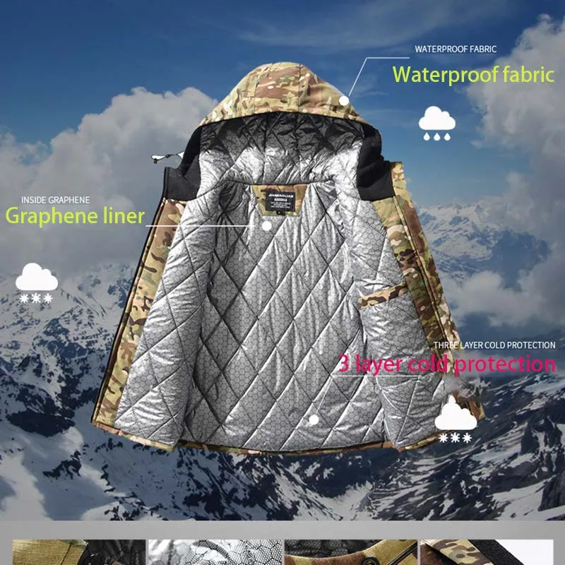 Chaqueta táctica de senderismo para hombre, Parkas calefactoras de invierno a prueba de viento M65, abrigo cálido con capucha, cortavientos Multicam, abrigos para caza y acampada - imagen 5