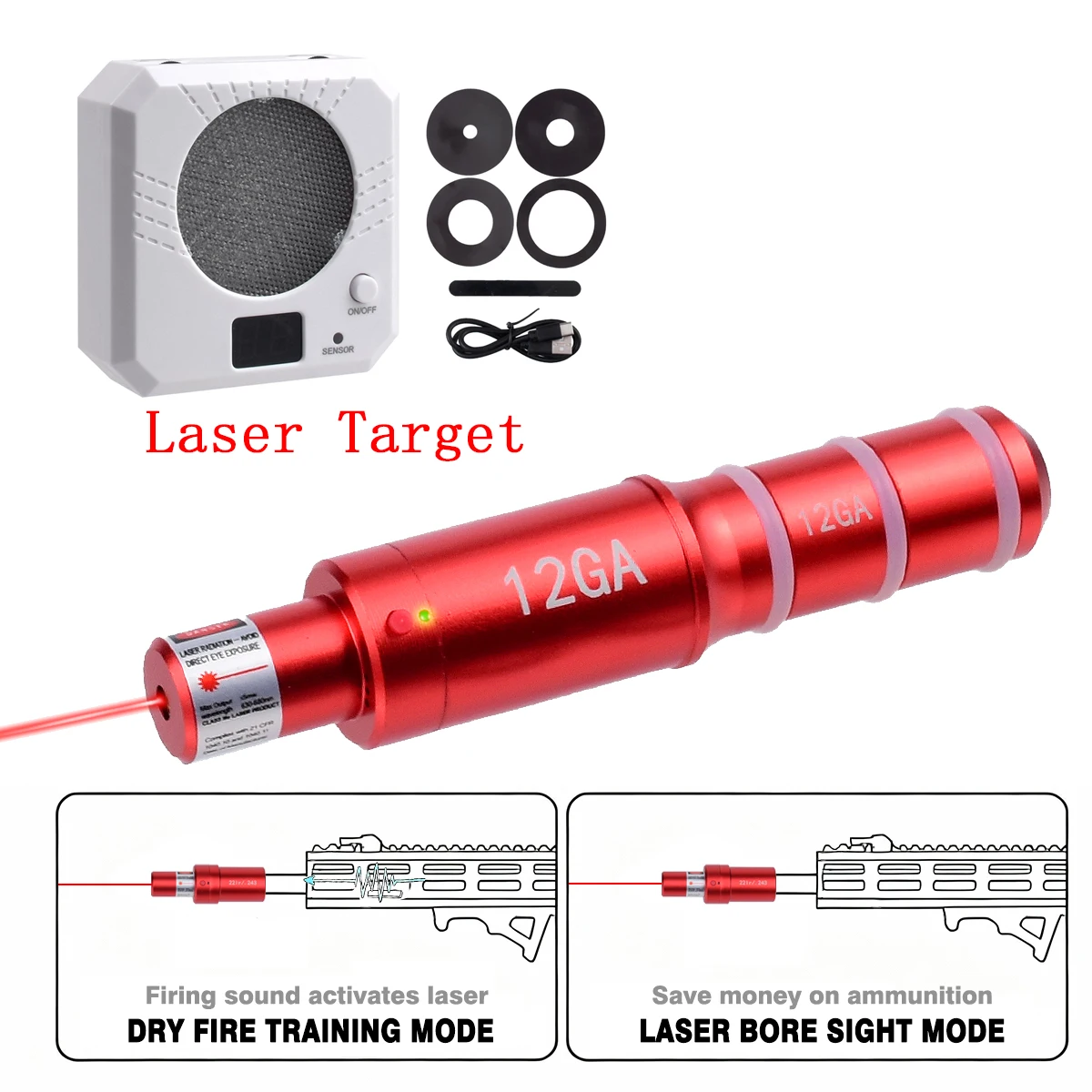 9mm 38spl 7,62 308win 30-06.25.27 6,5mm 7mm 22LR 12GA bala de entrenamiento láser punto rojo vista de orificio Airsoft objetivo láser de fuego seco - imagen 2