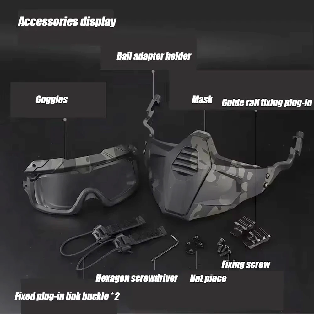 Casco Airsoft táctico de alta definición, conjunto de auriculares, máscara de media cara, gafas, conjunto de casco con casco rápido, juego de luz de Flash - imagen 3