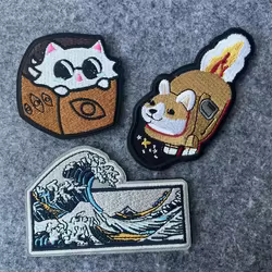 Parche táctico moral "Wave in Ocean", pegatina del ejército militar "Corgi Rocket" para mochila, brazalete bordado con gancho y bucle