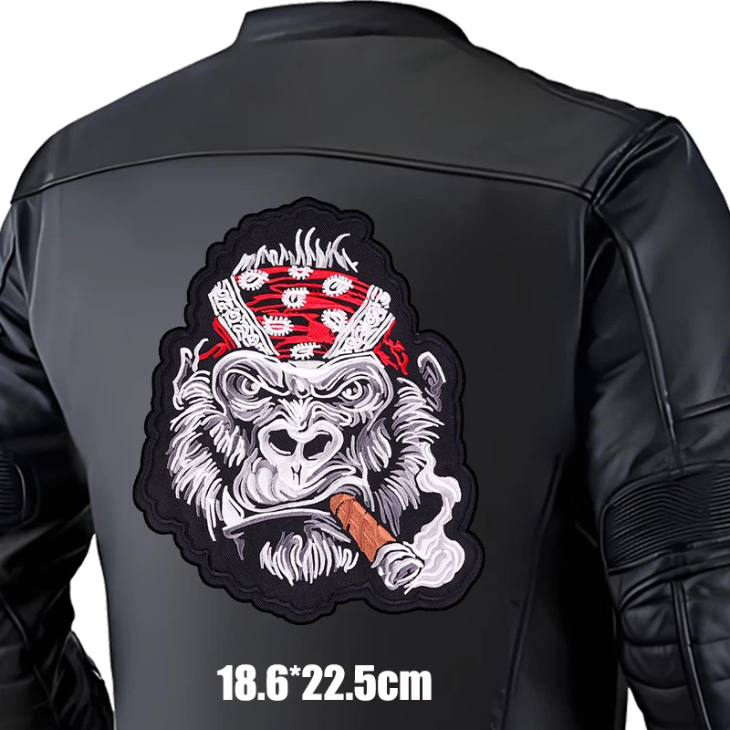 Parches bordados en la espalda grande, parche de motorista de calavera para motocicleta DIY, parches para planchar para chaquetas de cuero, parche trasero Punk para coser/planchar - imagen 3