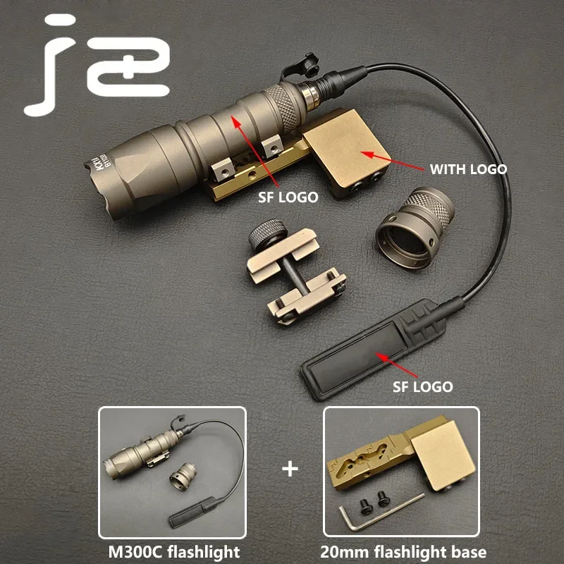 SF-minilinterna táctica de Metal para arma de caza, luz LED de explorador con interruptor de presión y Base, 500 lúmenes, M300C, M300, M600C - imagen 5