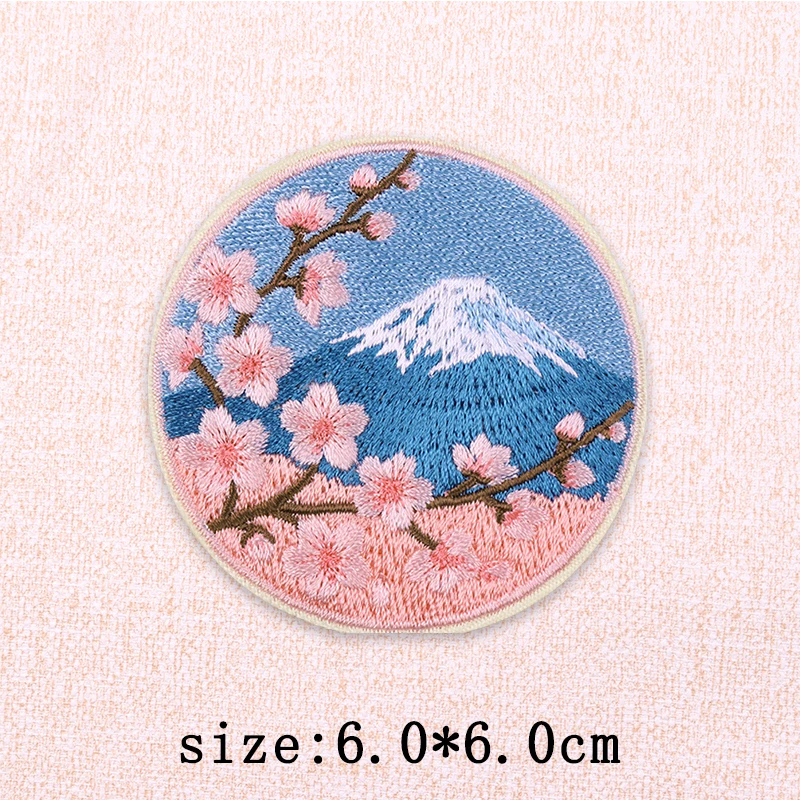Parches Bordados con Elementos Japoneses, Parches de Flores de Cerezo del Monte Fuji para Ropa, Parches Termoadhesivos de Peces/Zorros/Gatos, Apliques - imagen 2