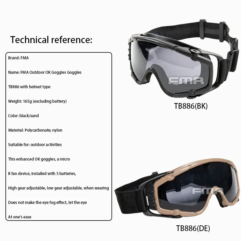 FMA Airsoft si-gafas balísticas con ventilador, versión actualizada, gafas tácticas antiniebla, gafas de protección ocular de seguridad para Paintball, nuevas - imagen 5