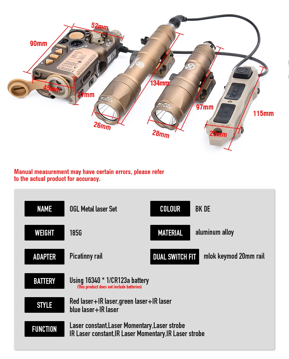 WADSN linterna táctica de alta potencia RAID X, Láser de Metal, punto rojo, estroboscópico IR azul, M600C, doble Modbutton, compatible con Mlok Keymod, Riel de 20mm - imagen 4