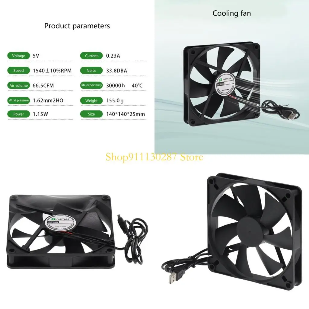 J1HC Industrial 14025 5V Roleador ventilador enfriamiento tranquilo Rojas bolas USB Eficiente