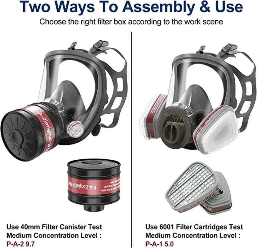 Mascarilla de Gas a prueba de polvo, máscara facial completa con ácido/orgánico/amoníaco 6800, pintura química, pesticida, laboratorio, filtro multifunción - imagen 5