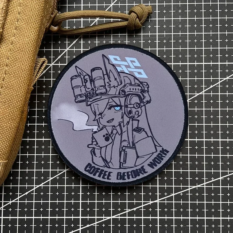 Insignia de moral de chicas de Anime, archivo azul, parche táctico Kanna, juego impreso, pegatinas de gancho y bucle de Chevron, brazalete para mochila militar - imagen 3