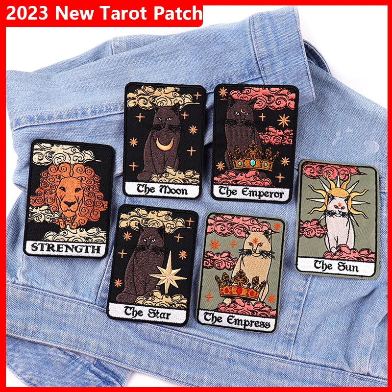 Parche bordado de Tarot para planchar, parches termoadhesivos para ropa, parche de gato/Punk/cráneo, chaqueta DIY, novedad de 2023 - imagen 5