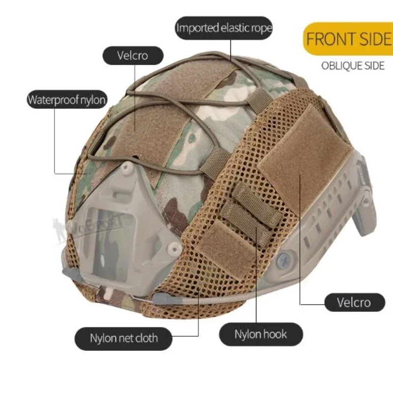 Funda táctica para casco con cordón elástico, circunferencia de la cabeza de camuflaje de 50-62cm para accesorios para cascos rápidos MH PJ BJ - imagen 2