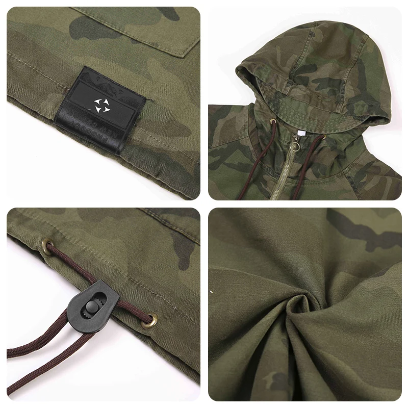 Abrigo de camuflaje con capucha, chaqueta informal holgada con media cremallera, ropa de trabajo, moda Retro, funcional, Otoño e Invierno - imagen 4