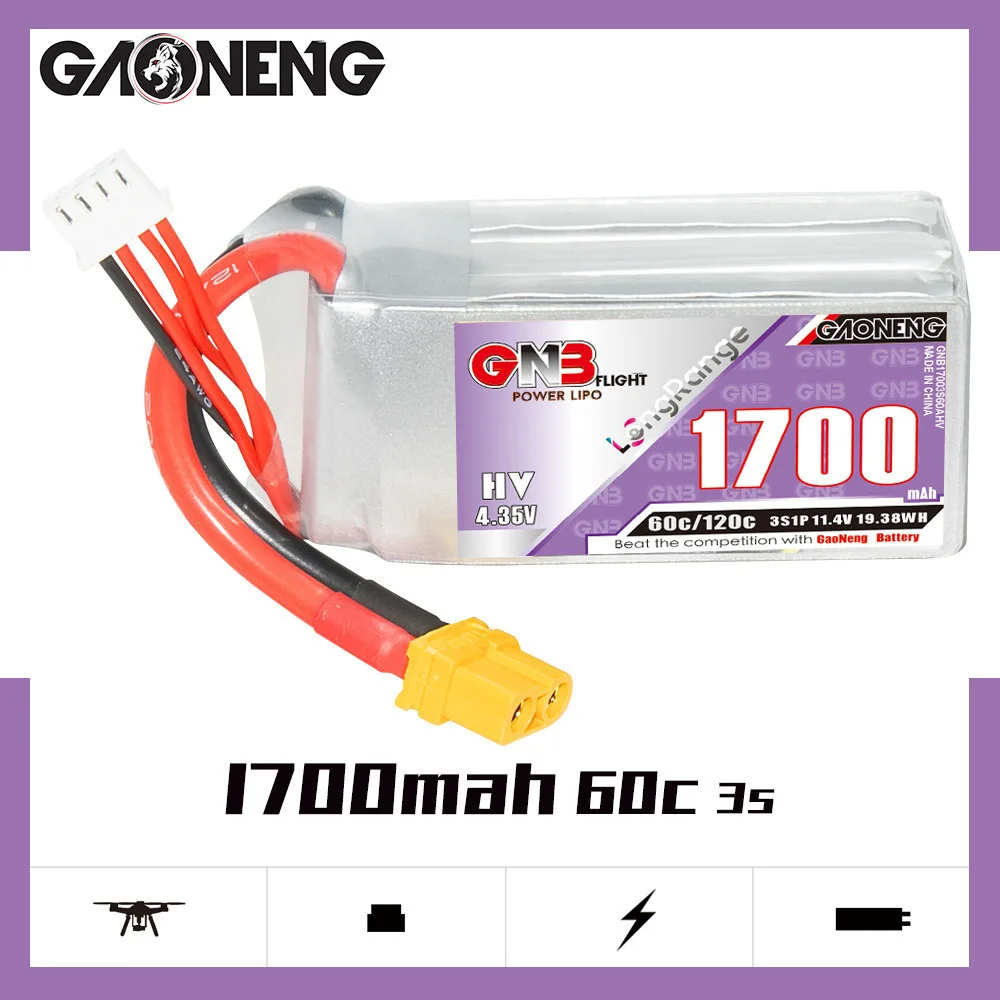 Batería Lipo GNB 3S 1700mAh 11,4 V 60C/120C para RC FPV Quadcopter Drone avión helicóptero RC piezas 11,4 V batería recargable - imagen 2