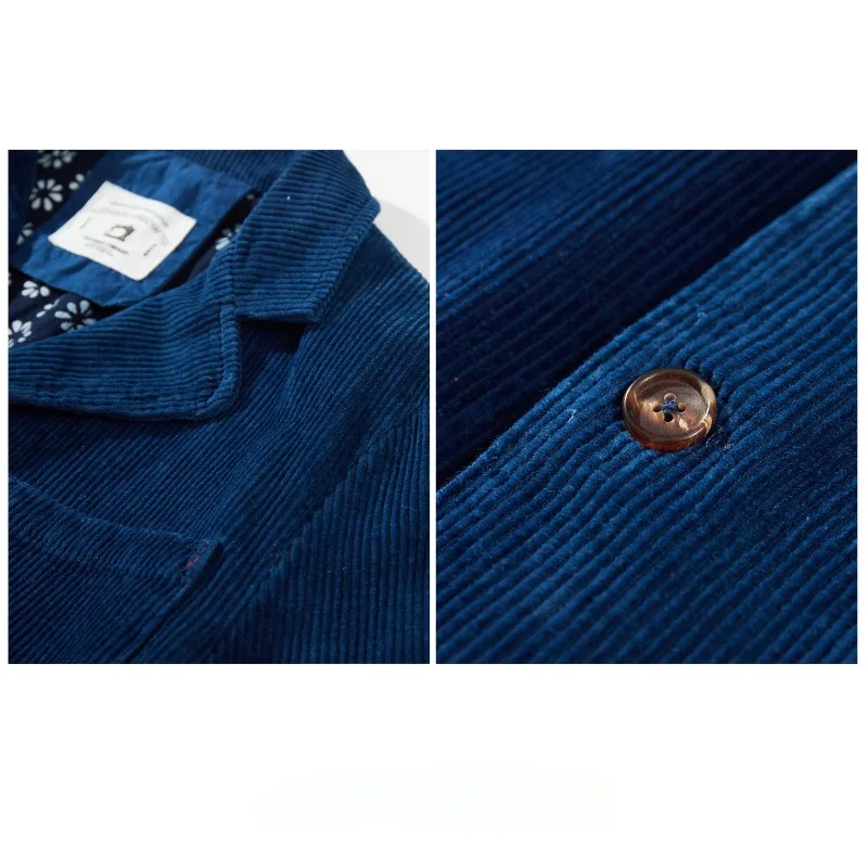 Chaqueta de pana índigo Vintage para hombre, abrigo grueso y cálido con múltiples bolsillos, traje informal de teñido azul, cárdigan de trabajo de negocios para invierno - imagen 4