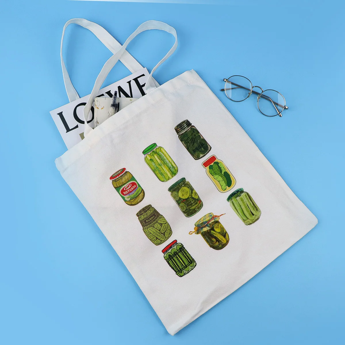 Bolso de mano de lona de pepino, bolso de compras para mujer, bolso de hombro de colegio plegable, bolsa de almacenamiento de moda - imagen 2