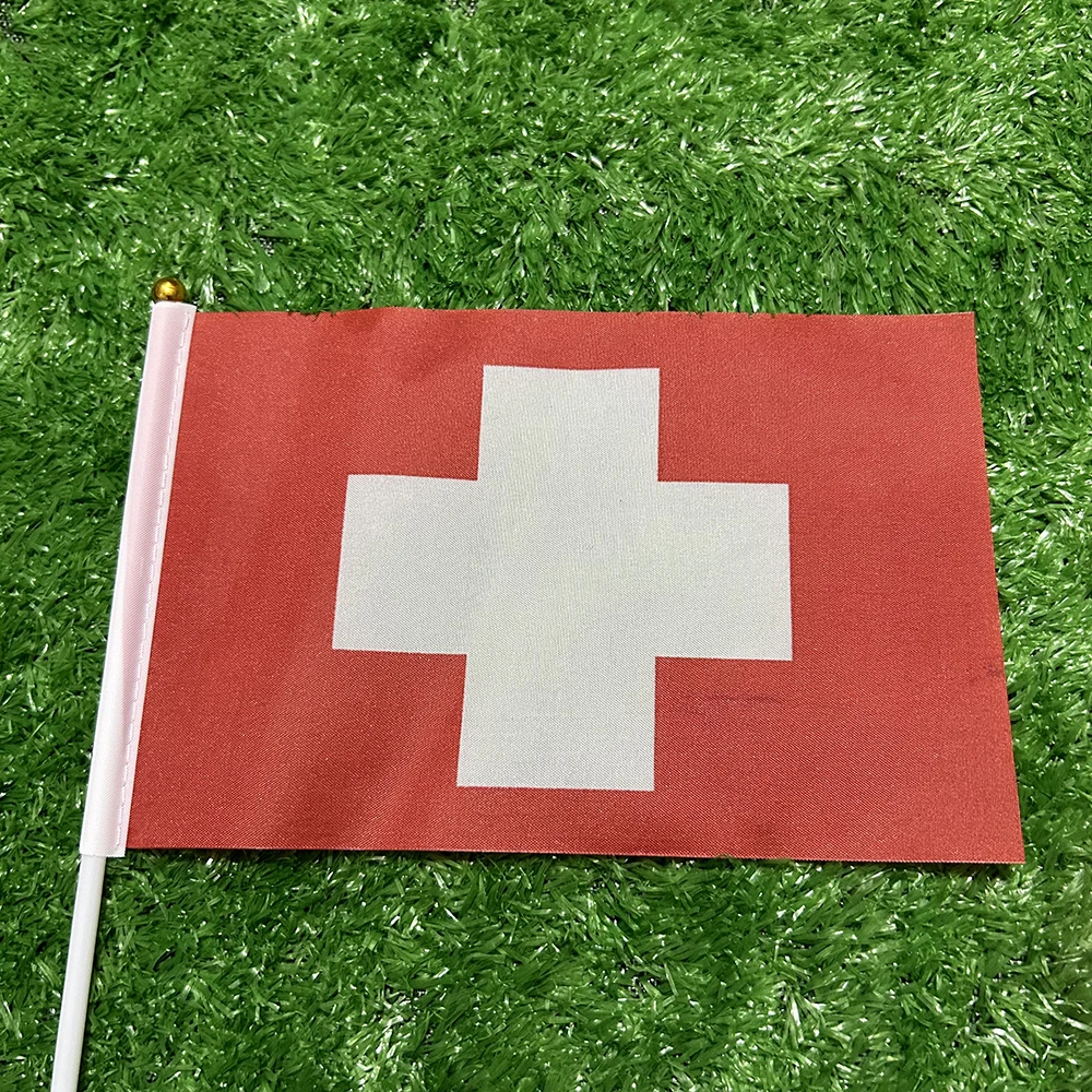 Bandera de la cielo, bandera de mano de Suiza, 10/20/50/100 Uds., 21x14cm, banderas onduladas de mano suizas con poste de plástico para actividades deportivas, decoración del hogar - imagen 4