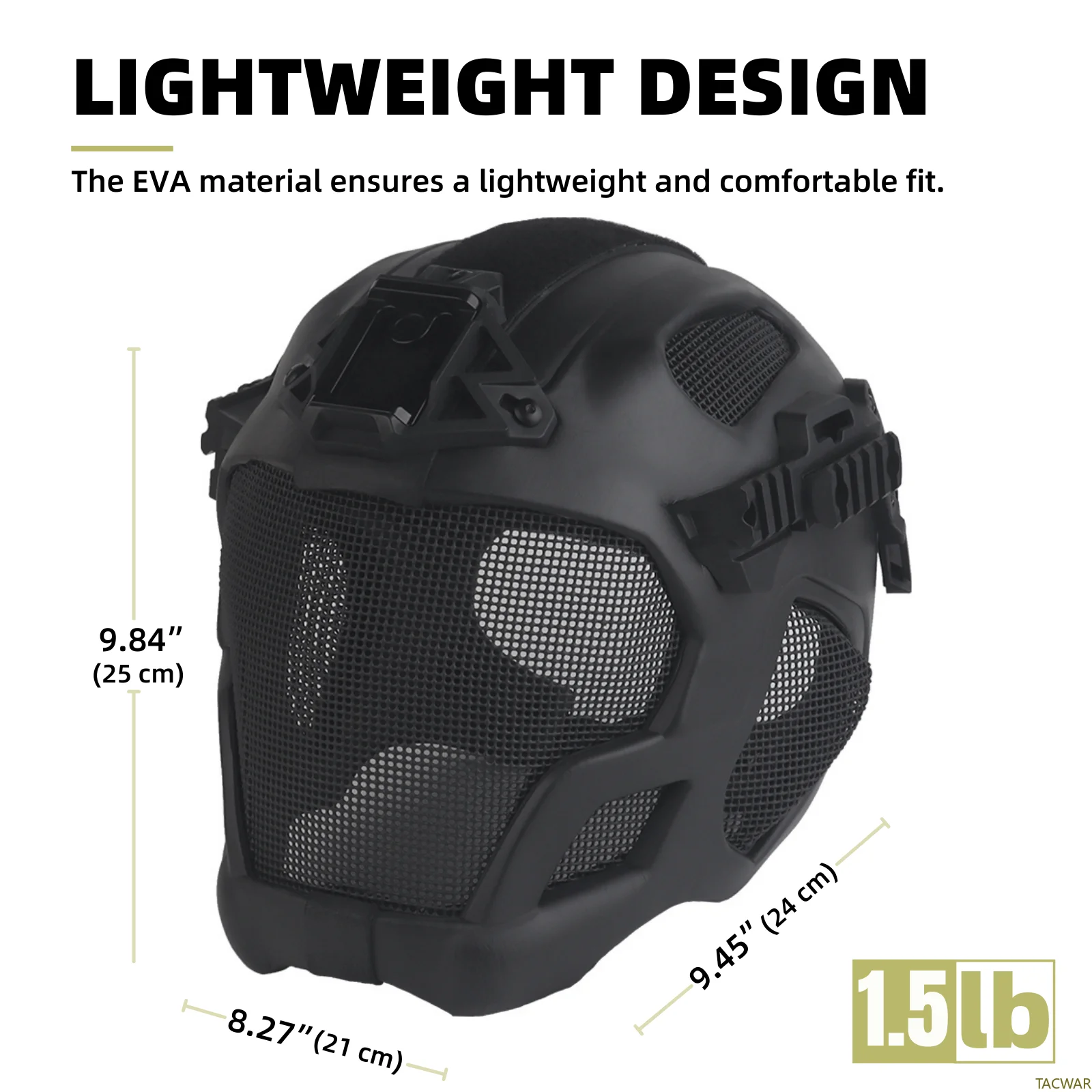 Casco EVA Pro Airsoft cara completa con riel NVG malla transpirable