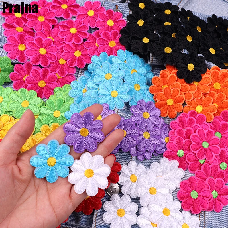 10 unids/lote Margarita girasol flor bordado parche hierro en parches para ropa parches termoadhesivos en ropa chaqueta coser DIY - imagen 4