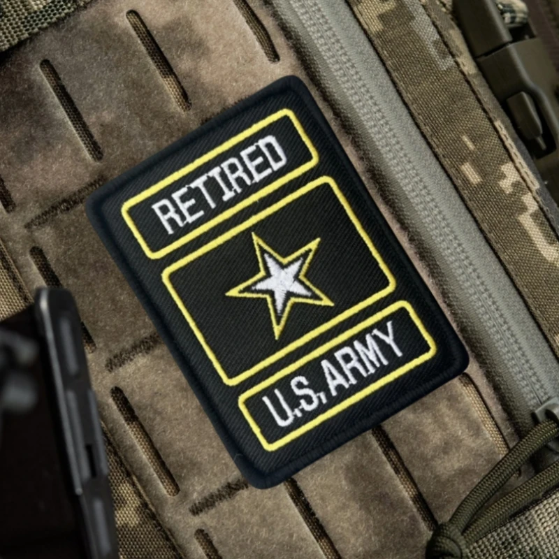 Parche táctico de moral de EE. UU. RETIRADO, brazalete del ejército militar, parches de gancho y bucle bordados para ropa, pegatina para mochila