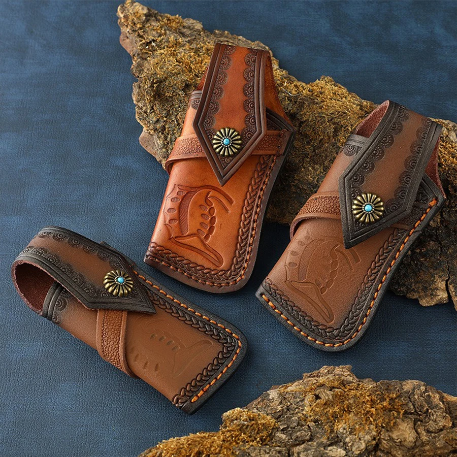 Juego de cuchillos plegables curtidos para verduras, juego de almacenamiento de piel de vaca, juego de cuchillos de Damasco, cuchillo de concha portátil para exteriores - imagen 4