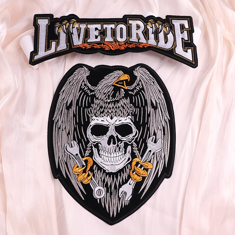 Parche bordado de espalda grande para chaquetas, pantalones vaqueros, esqueleto Punk, motocicleta, motociclista, parches para planchar para ropa, apliques de costura, 2 uds. - imagen 4