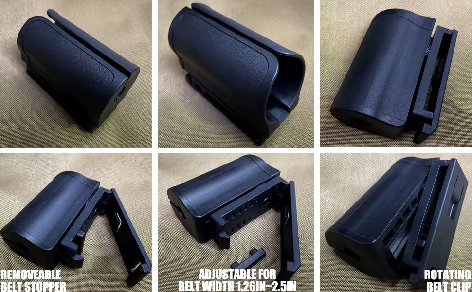 Funda instalada en cinturón táctico