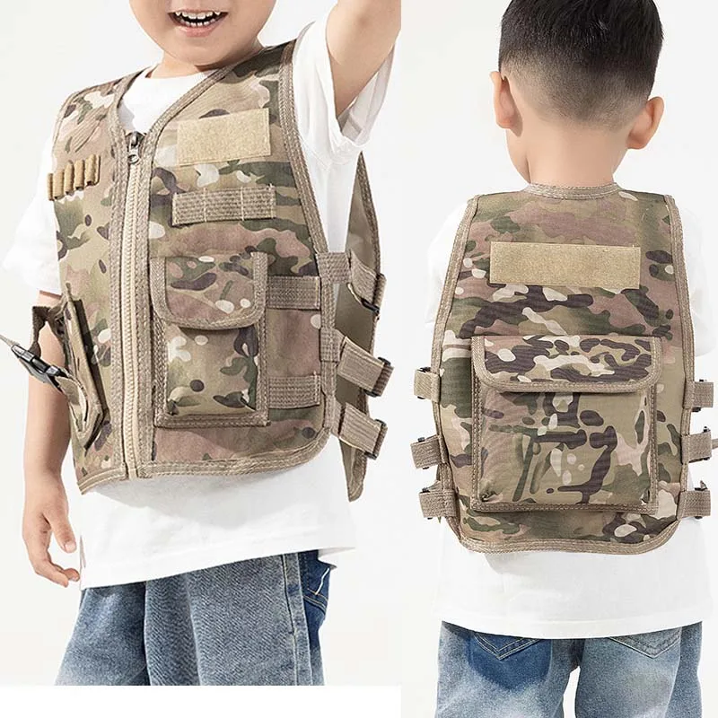 Chaleco táctico para niños al aire libre, chaleco de juego CS de camuflaje ajustable, Cosplay de nailon para caza, deportes, pesca, ropa CS, nuevo
