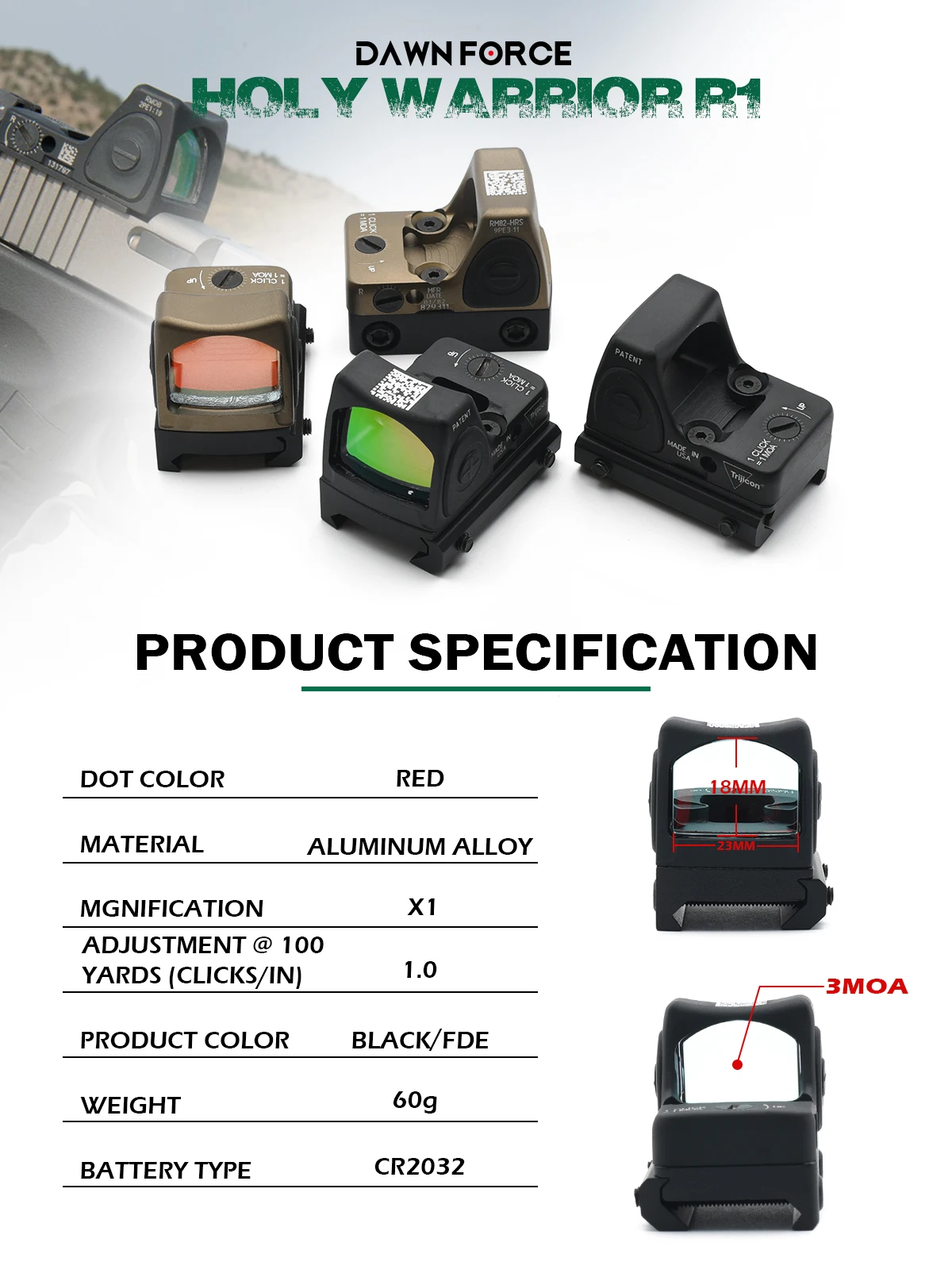 Holy Warrior-mira réflex RMR HRS, punto rojo, marcas originales completas para pistola Glock 17 19, Rifle Airsoft, caza táctica, nuevo - imagen 3