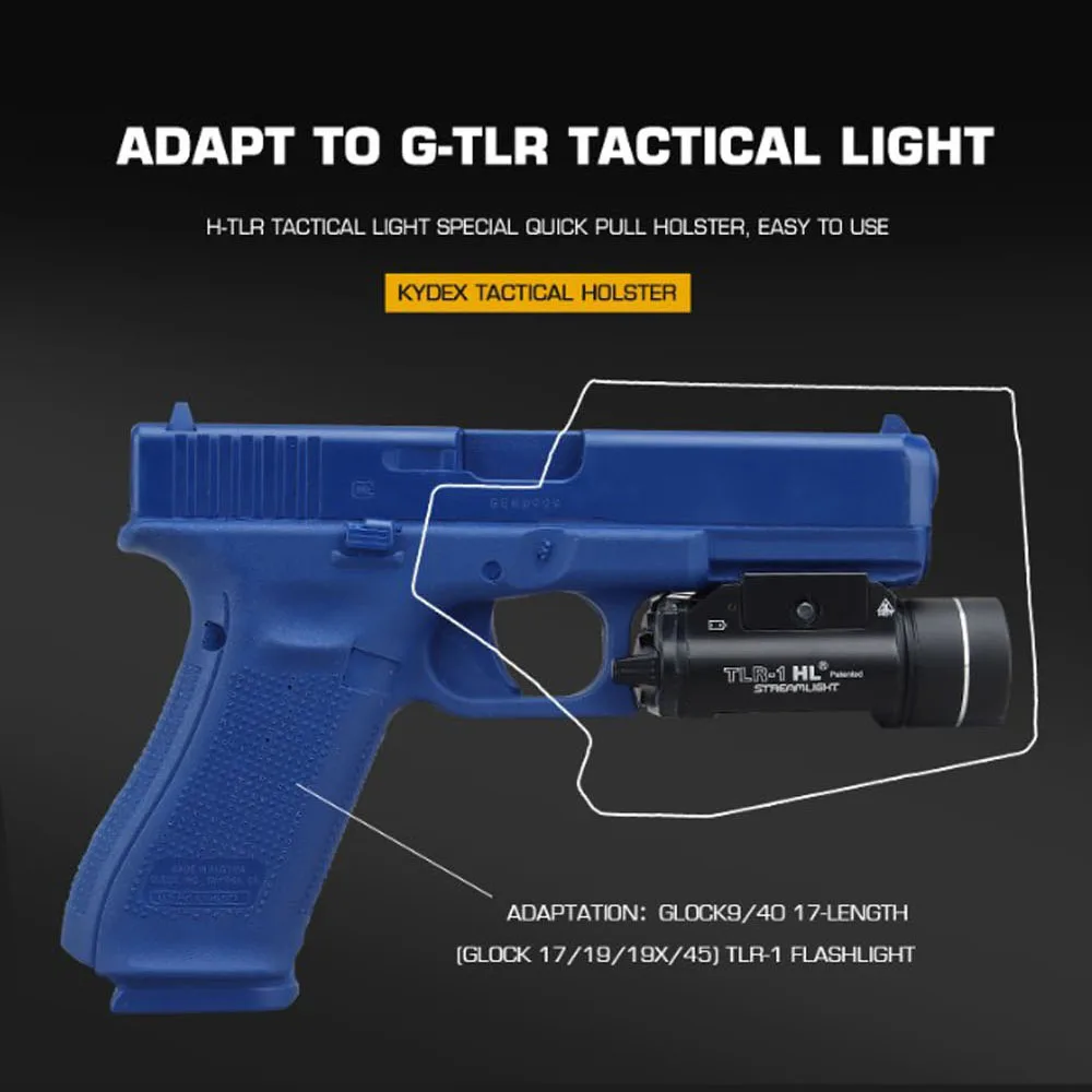 Funda táctica Kydex para Glock17/19/19X/45, ligera, con linterna de TLR-1, QLS, liberación rápida, equipo de caza y Airsoft - imagen 4