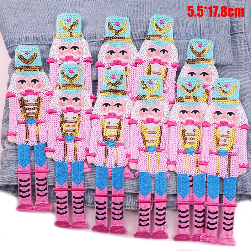 Parche de Cascanueces bordado de lentejuelas, parches para planchar para ropa, chaquetas, DIY, parche de costura de soldado rey de dibujos animados, venta al por mayor, 10 Uds. - imagen 4