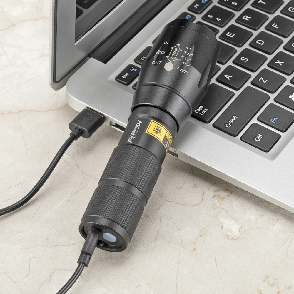 Lámpara naranja con Zoom telescópico, linterna LED, linterna recargable por USB para exteriores, pesca, Camping, caza, luz de relleno para Selfie fotográfico - imagen 5