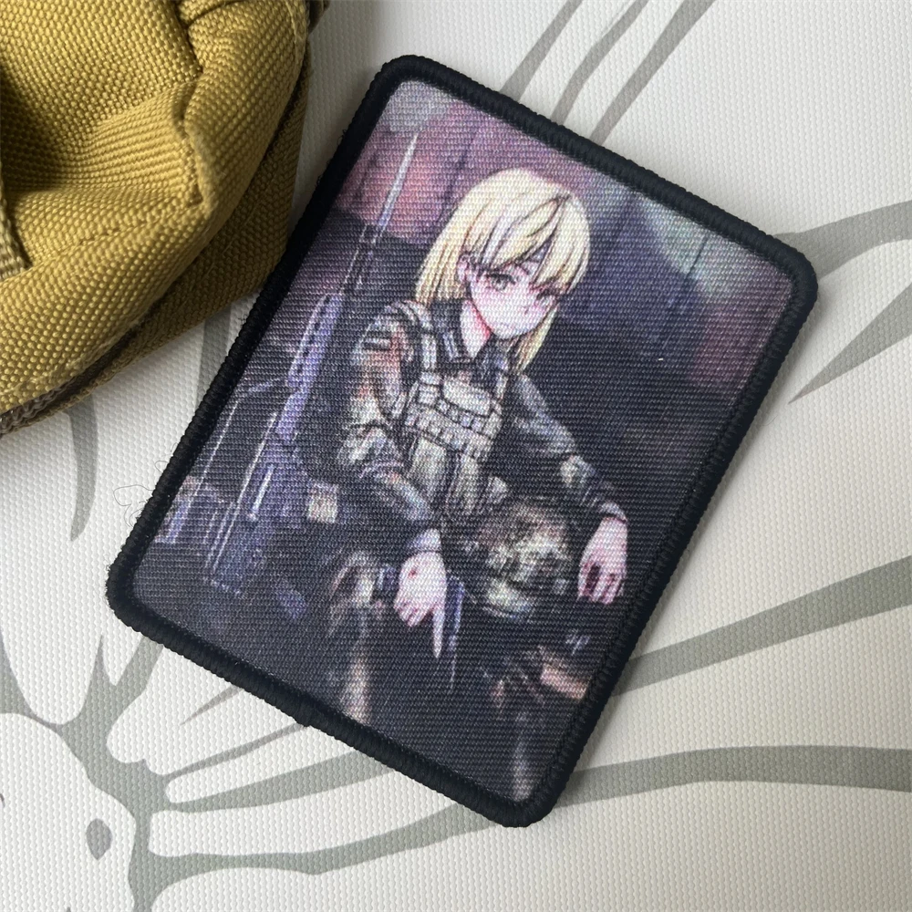 Parches tácticos de primera línea para niñas, insignia de moral de Chica de Anime, impresión de gancho y bucle, pistola de cohete, pegatina para mochila militar - imagen 5