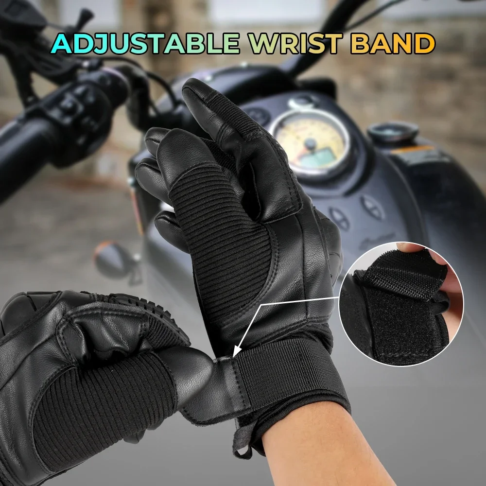 Guantes de Moto de cuero PU con pantalla táctil para hombre y mujer, equipo de protección para Motocross, Moto de carreras, BMX, dedo completo - imagen 4