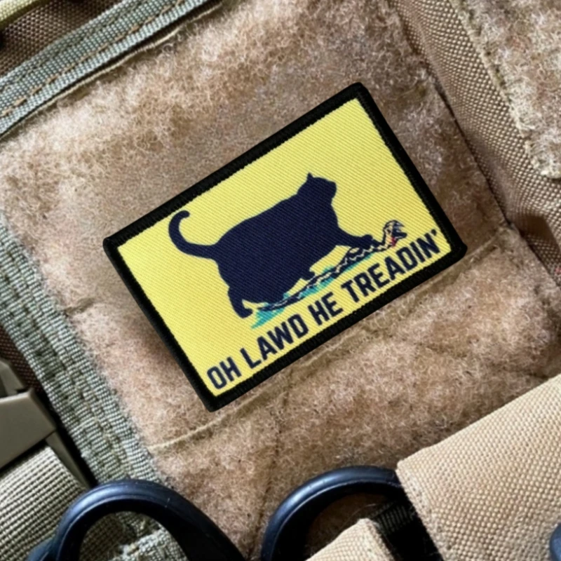 Oh Lawd He Treadin' Morale parche táctico gato impreso gancho y bucle pegatina divertida 2A Gear