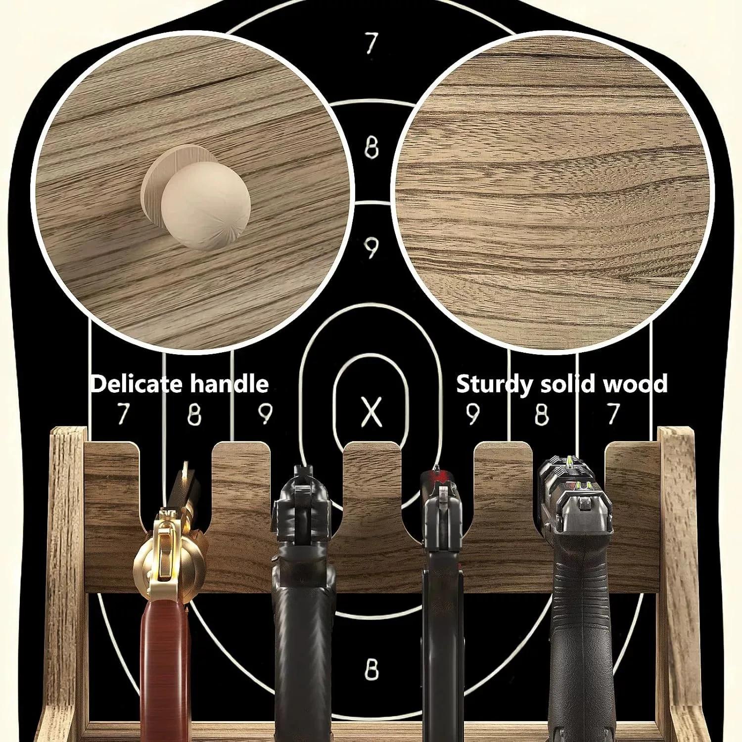 Estante de pistola de madera con 6/4 ranuras, soporte seguro para armas, organizador de soporte para pistola Glock 17 19 43X, accesorios para gabinete de armas - imagen 4