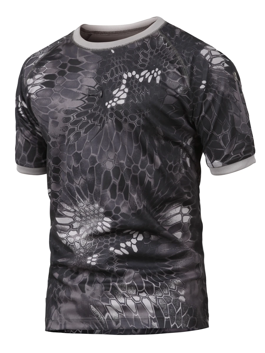 Camiseta de secado rápido al aire libre para hombre, ropa de entrenamiento de combate, manga corta, cuello redondo, Camuflaje, pitón táctico, Verano - imagen 5