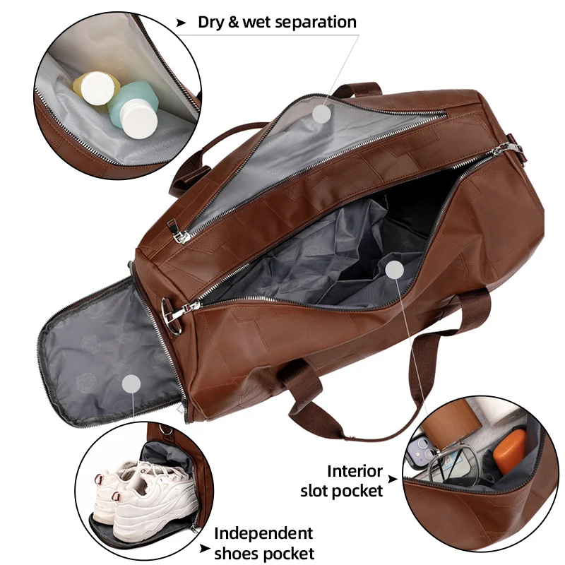 Bolso de hombro para gimnasio, Yoga, Fitness, con bolsillo para zapatos, para viajes al aire libre, Camping, senderismo, bolso deportivo grande de PU, bolsillo de almacenamiento para entrenamiento - imagen 5