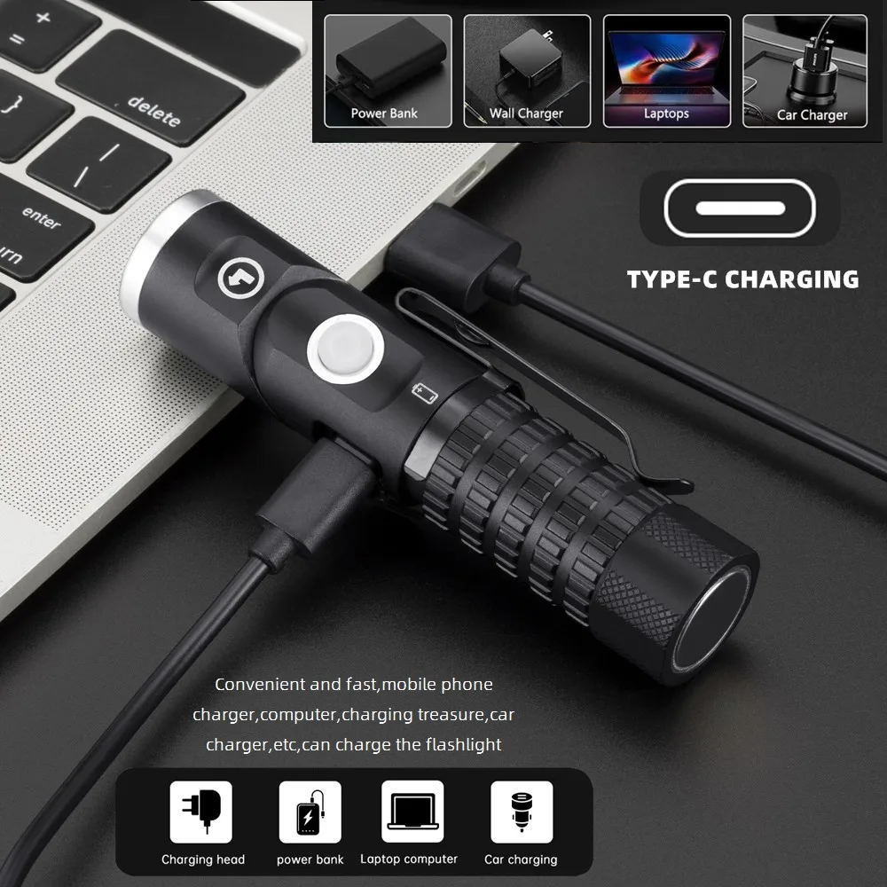 Mini linterna LED 90 ° Cabezal giratorio giratorio, lámpara portátil de alta potencia para acampar, trabajo al aire libre, senderismo, antorcha táctica EDC de emergencia - imagen 5