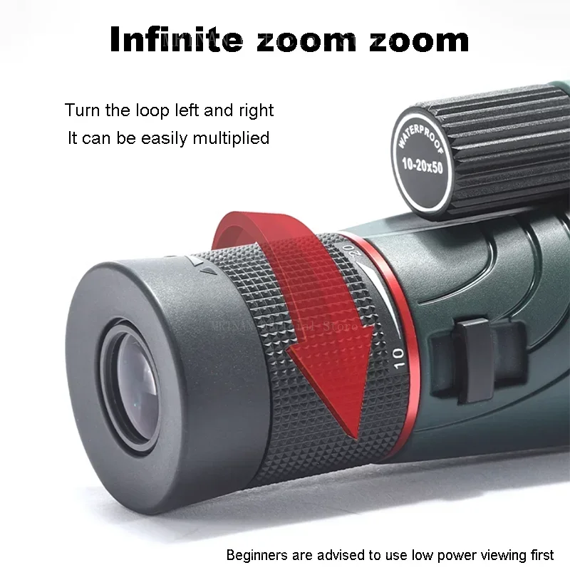 Telescopio Monocular HD con Zoom 10-20x50 para acampar, potente telescopio de larga distancia con trípode, Clip para teléfono para ver binoculares de caza de aves - imagen 4
