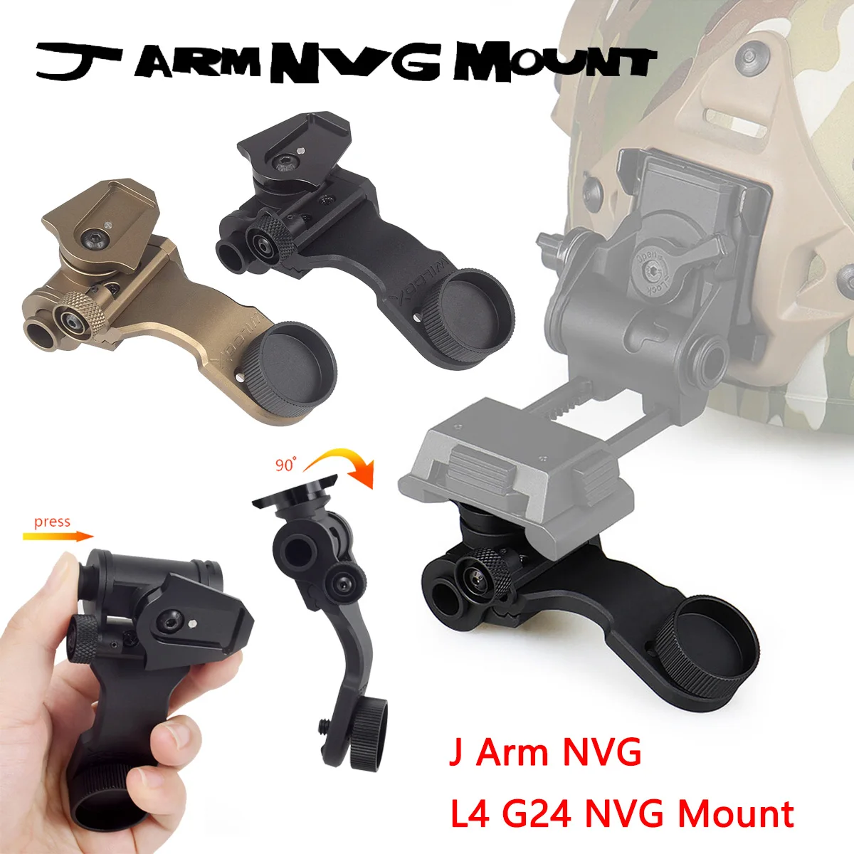 Wilcox J Arm NVG-Adaptador de soporte para casco, gafas de visión nocturna estándar PVS-14, compatibles con L4G24 L4 G24, accesorios tácticos de caza - imagen 2