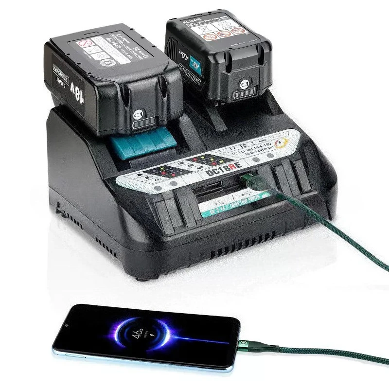 Cargador de batería de doble puerto DC18RE para Makita 14,4 V 10,8 V 12V 18V batería de iones de litio 3A cargador de batería de litio para herramientas eléctricas - imagen 4