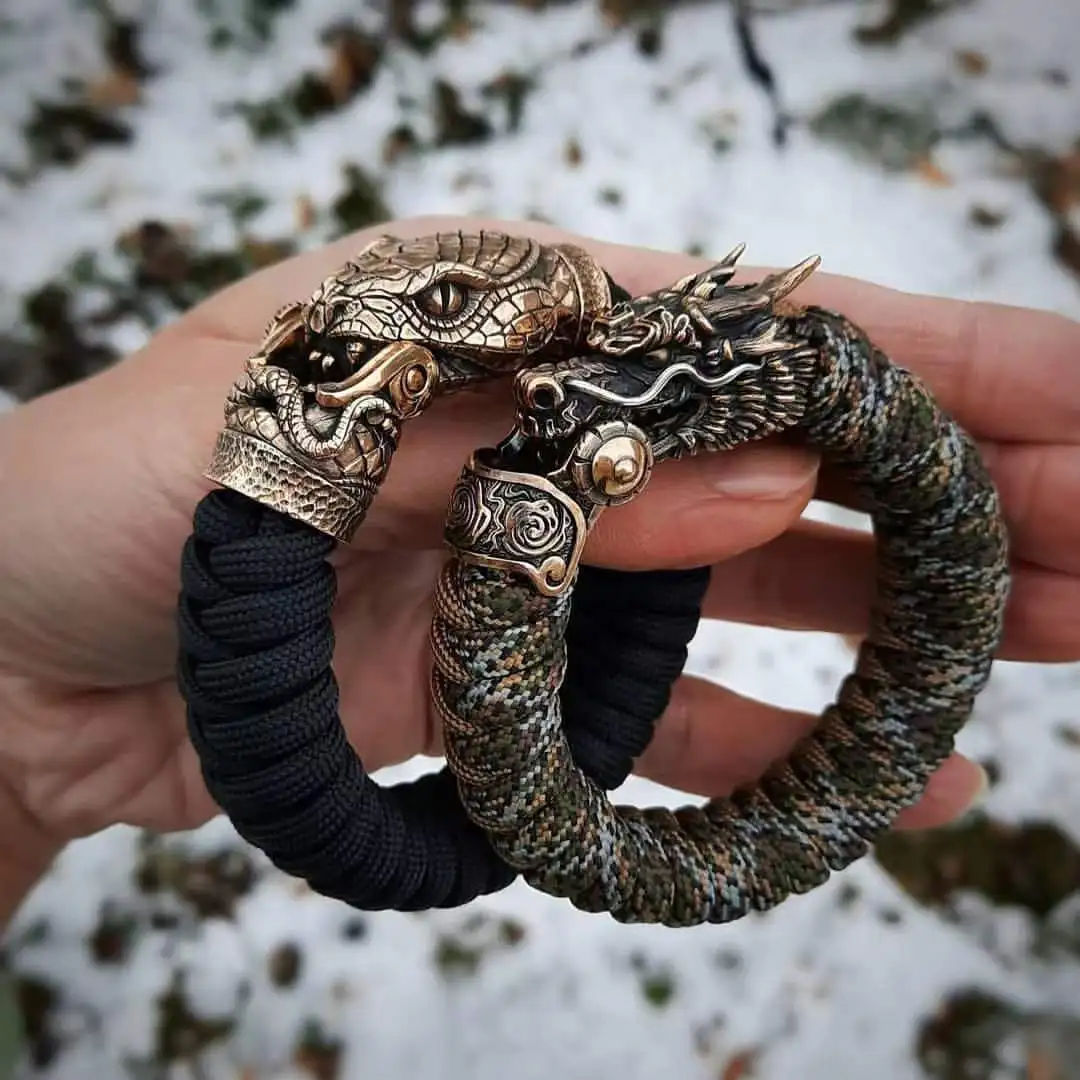 Sombrilla tejida a mano para hombres y mujeres, pulsera de cuerda de mano Edc del zodiaco chino Loong 12, regalo de cumpleaños Diy - imagen 4