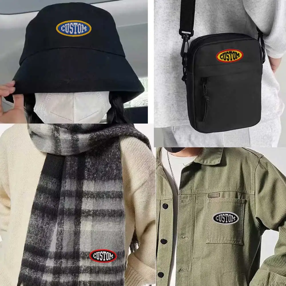 Bordado de etiqueta de nombre ovalada personalizada con gancho para coser, respaldo, costura artesanal, ropa para suministros de accesorios DIY - imagen 4