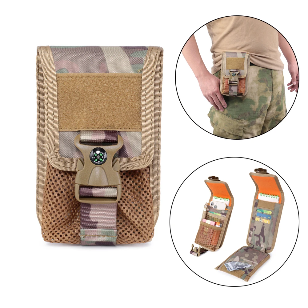 Bolsa táctica de doble capa para teléfono, bolsa de malla con módulo EDC al aire libre para herramientas, brújula, cigarrillo, militar, caza, Molle - imagen 2