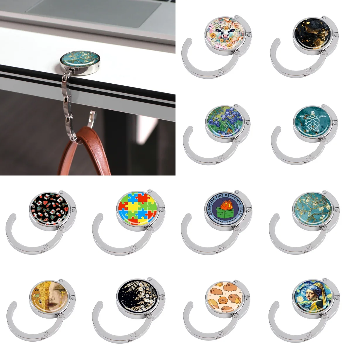 Ganchos para bolso de tortuga marina, soportes plegables de Metal para bolsa de mesa, colgadores portátiles para bolso, accesorios para médico y enfermera, ganchos antideslizantes